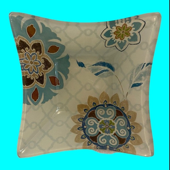 6 Reverse Painted Glass Snack Bowls Abstract Birds Mosaic Design 5" MCM - Picture 5 of 15